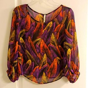 Teenplo Sheer Tropical Blouse in Orange and Purple S